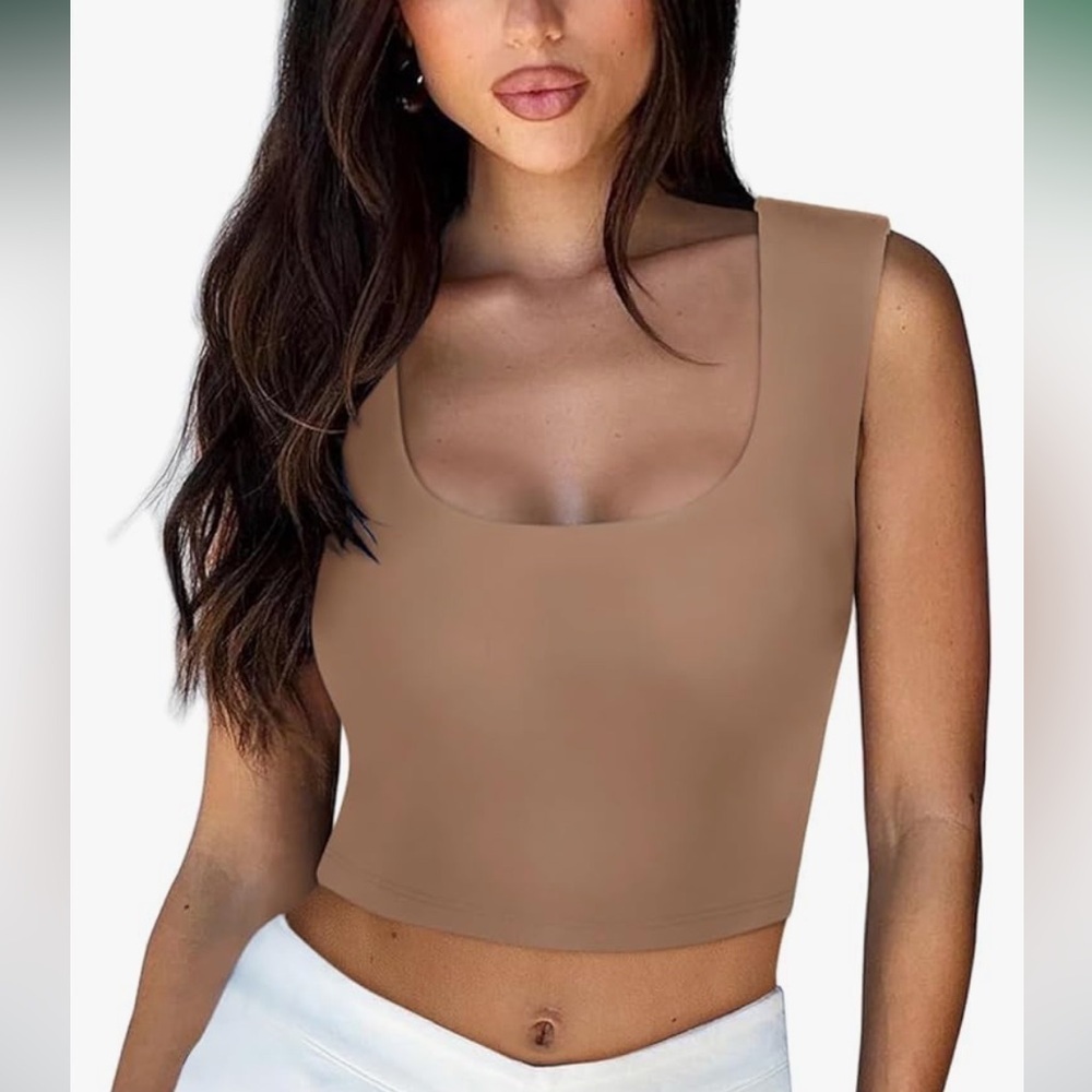 NWT Square Neck Sleeveless Double Lined Going Out Crop Basic Tank Tops - Picture 1 of 6